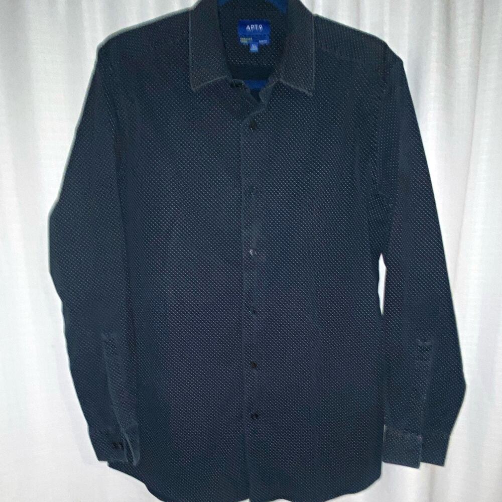 Apt. 9 Premier Flex Mens 16.5 34/35 Blue Polka Dot Slim Stretch Dress Shirt